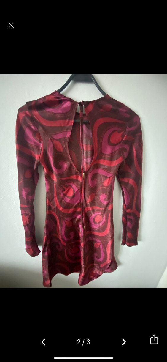 Bordo Batik Desenli Uzun Kollu Elbise - Görsel 2