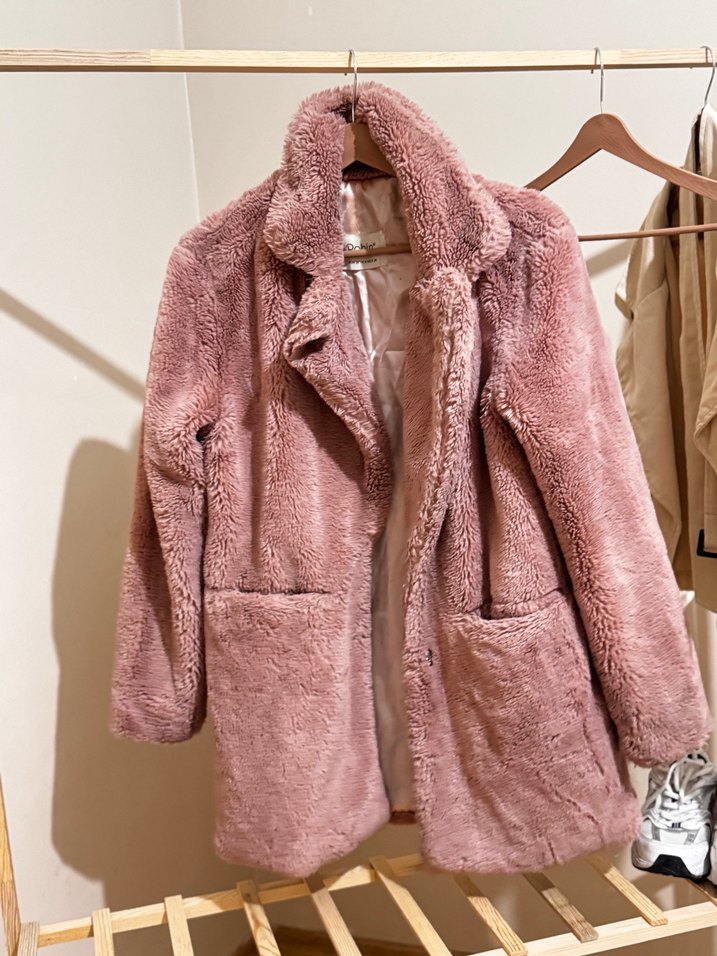 Pembe Midi Peluş Kadın Kaban - Görsel 2