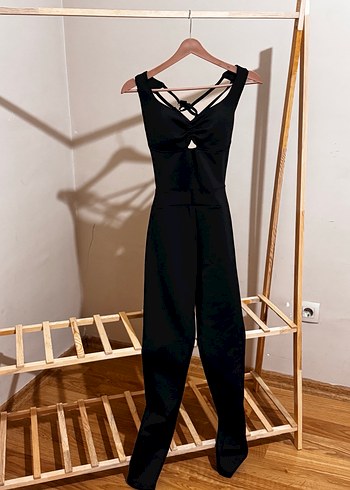 Kadın Siyah Uzun Askılı Tulum - Görsel 3