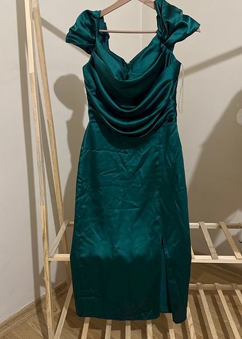 Parlak Turkuaz Drapeli Uzun Abiye Elbise - Görsel 2