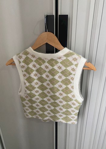 Beyaz Ekoseli Örgü Kadın Süveter - Görsel 4