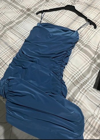 Drapeli Uzun Askılı Kadın Elbise - Görsel 3