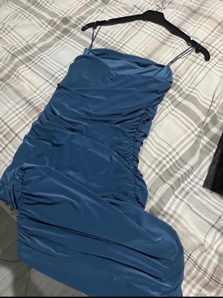 Drapeli Uzun Askılı Kadın Elbise - Görsel 3