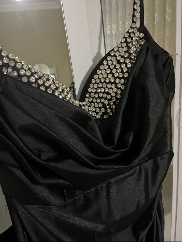 Siyah Drapeli Uzun Kadın Gece Elbisesi - Görsel 2