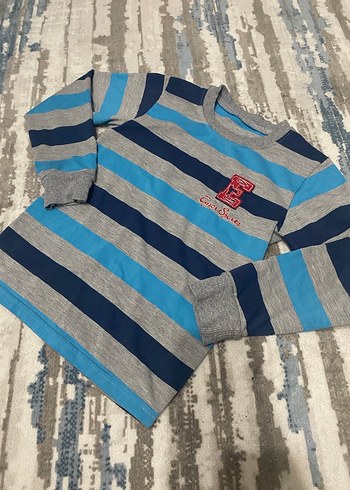 Erkek Çocuk Gri Mavi Çizgili Sweatshirt - Görsel 3