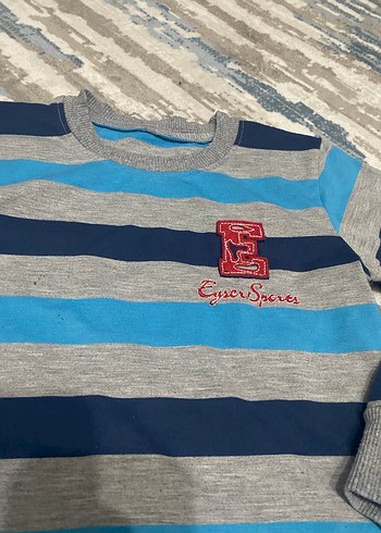 Erkek Çocuk Gri Mavi Çizgili Sweatshirt - Görsel 5