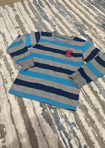 Erkek Çocuk Gri Mavi Çizgili Sweatshirt - Görsel 6