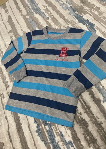 Erkek Çocuk Gri Mavi Çizgili Sweatshirt - Görsel 2