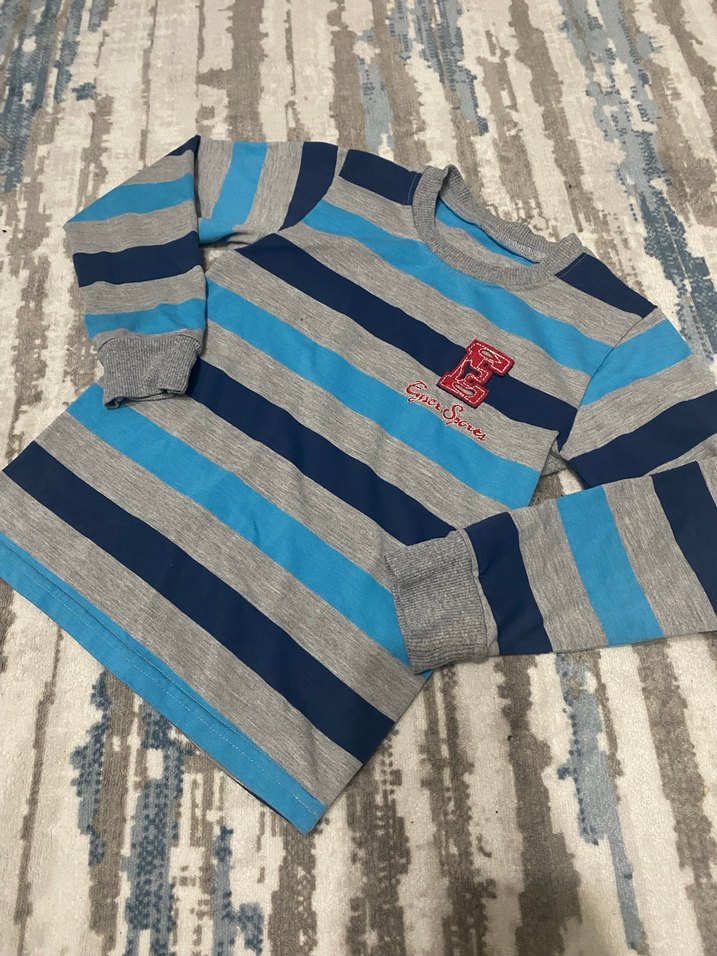 Erkek Çocuk Gri Mavi Çizgili Sweatshirt - Görsel 3