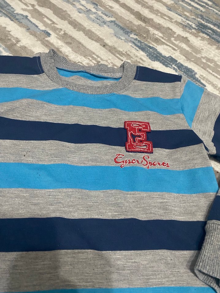 Erkek Çocuk Gri Mavi Çizgili Sweatshirt - Görsel 5