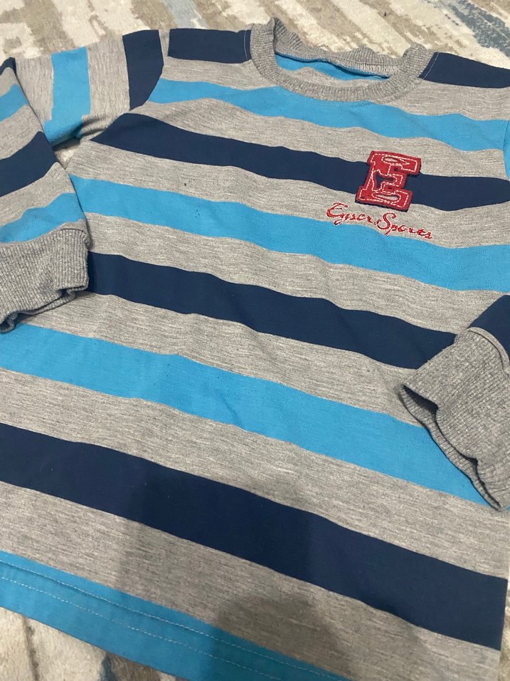 Erkek Çocuk Gri Mavi Çizgili Sweatshirt - Görsel 4