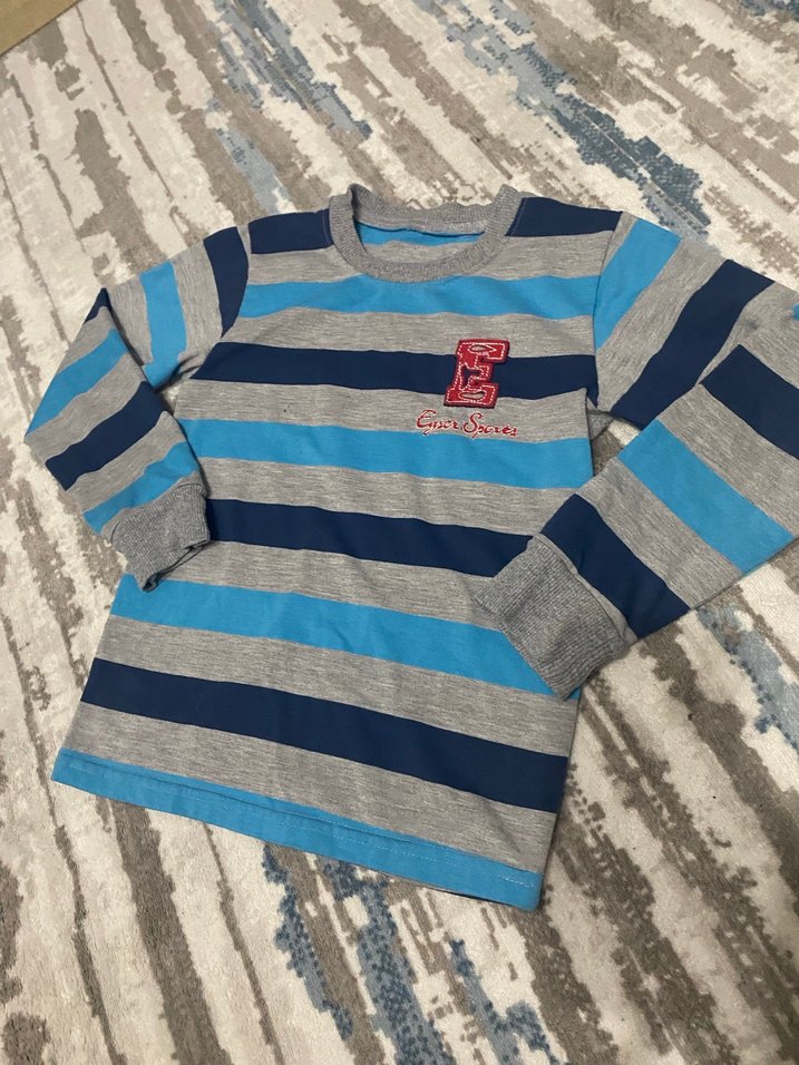 Erkek Çocuk Gri Mavi Çizgili Sweatshirt - Görsel 2