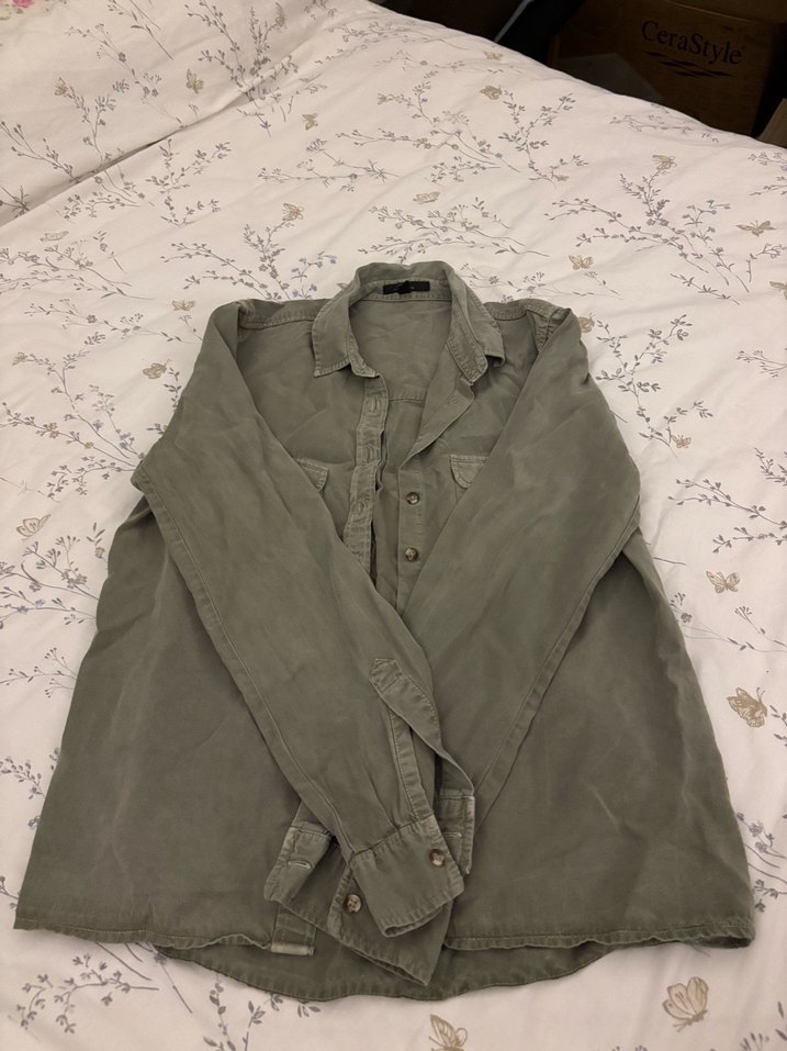 Düğmeli Viskon Gömlek Kadın Haki - Görsel 2