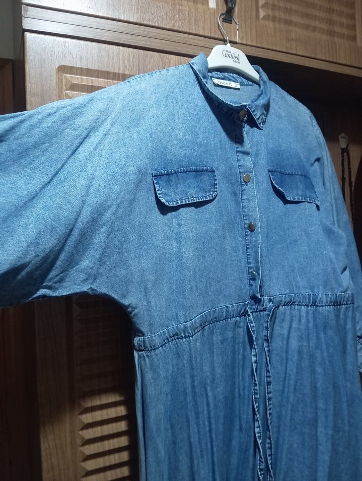 Düğmeli Kot  Elbise - Görsel 4