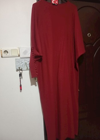 Bordo Düğmeli Balıkçı Yaka Kadın Elbise - Görsel 3