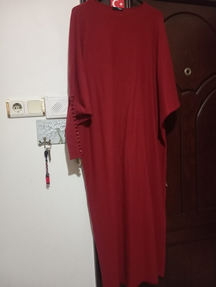 Bordo Düğmeli Balıkçı Yaka Kadın Elbise - Görsel 3