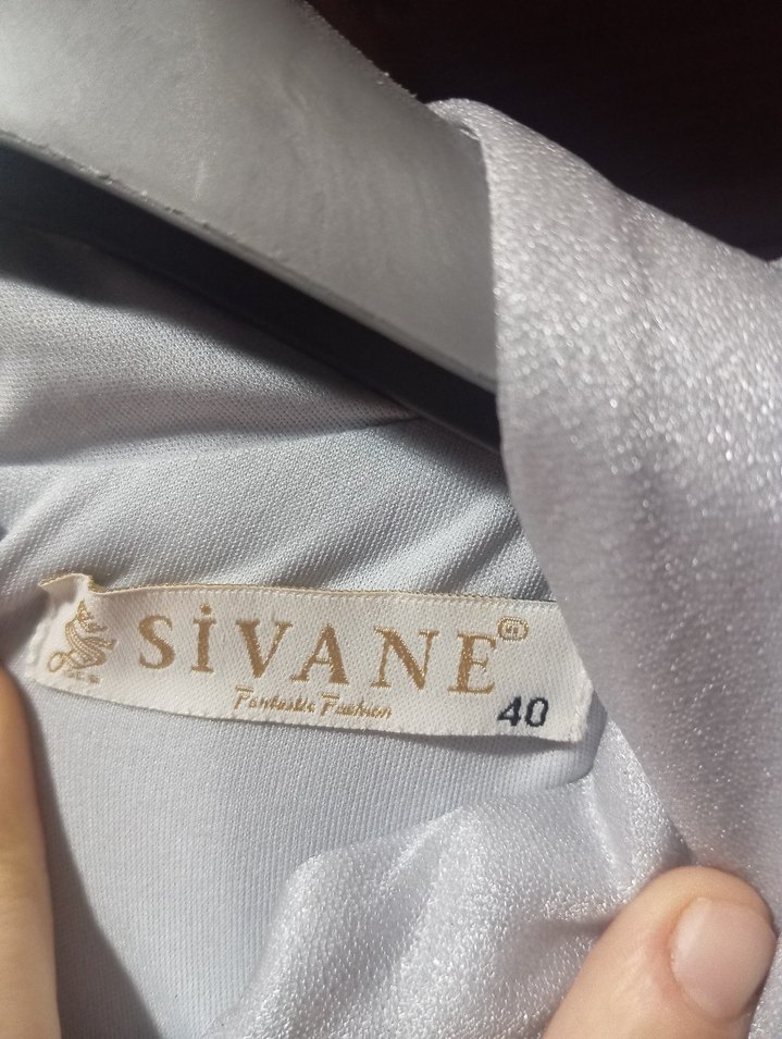 Uzun Kollu Nakışlı Gri Abiye Elbise - Görsel 5