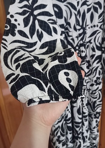 Siyah Beyaz Desenli Uzun Bohem Elbise - Görsel 2