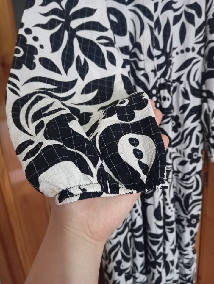 Siyah Beyaz Desenli Uzun Bohem Elbise - Görsel 2