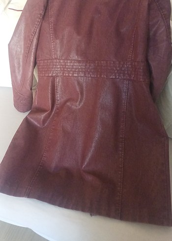 Bordo Parlak Deri Kadın Biker Ceket - Görsel 2