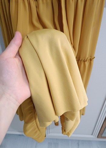 Yağ yeşili V Yaka Volanlı Şifon Elbise - Görsel 5