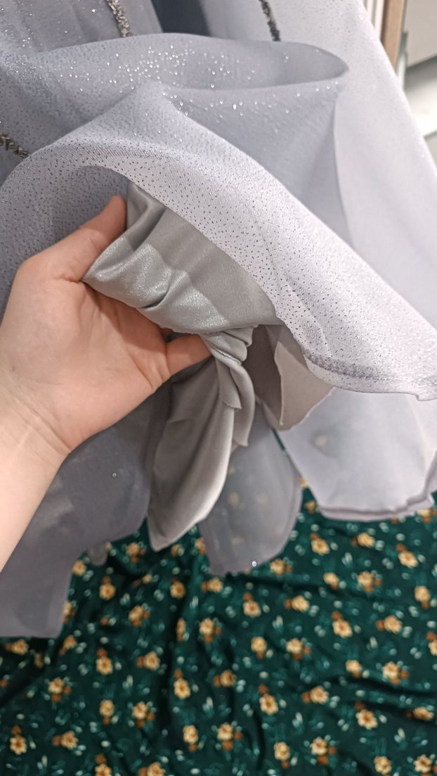 Uzun Kollu İşlemeli Gri Abiye Elbise - Görsel 4