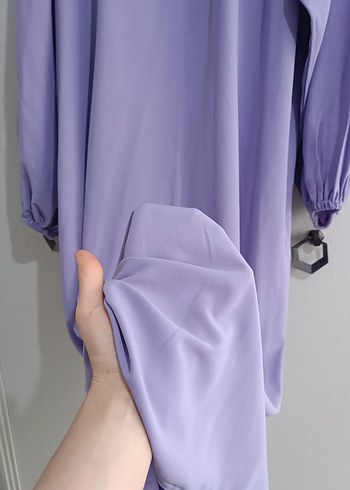 Uzun Mor Drapeli Kadın Elbise - Görsel 3
