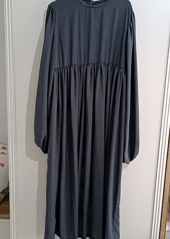 Gri Uzun Kollu Rahat Kesim Tesettür Elbise - Görsel 5