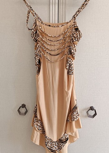 Drapeli Yılan Desenli Mini Kadın Elbise - Görsel 2