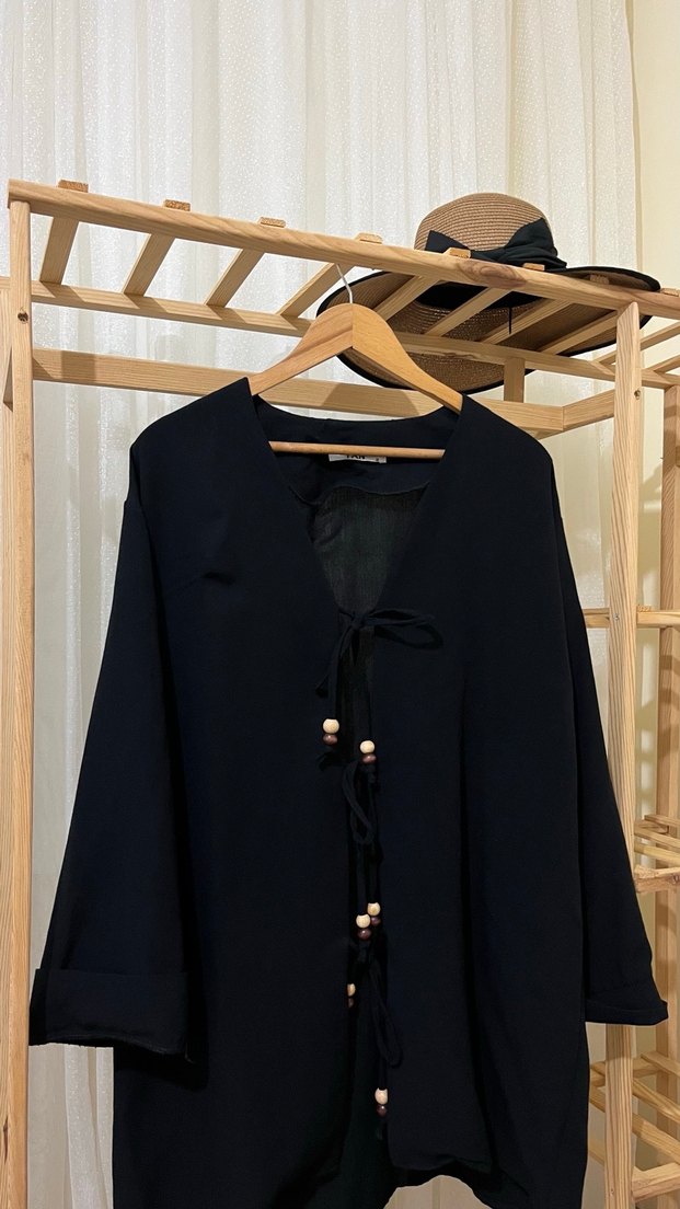 Kadın Siyah Uzun Kollu Bohem Kimono takımı - Görsel 3