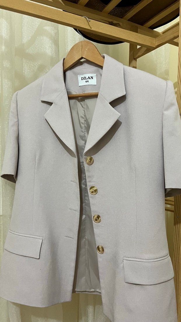 Keten Kısa Kollu Kadın Blazer Ceket - Görsel 2