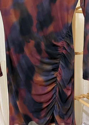 Uzun Kollu Çok Renkli Batik Desenli Elbise - Görsel 2