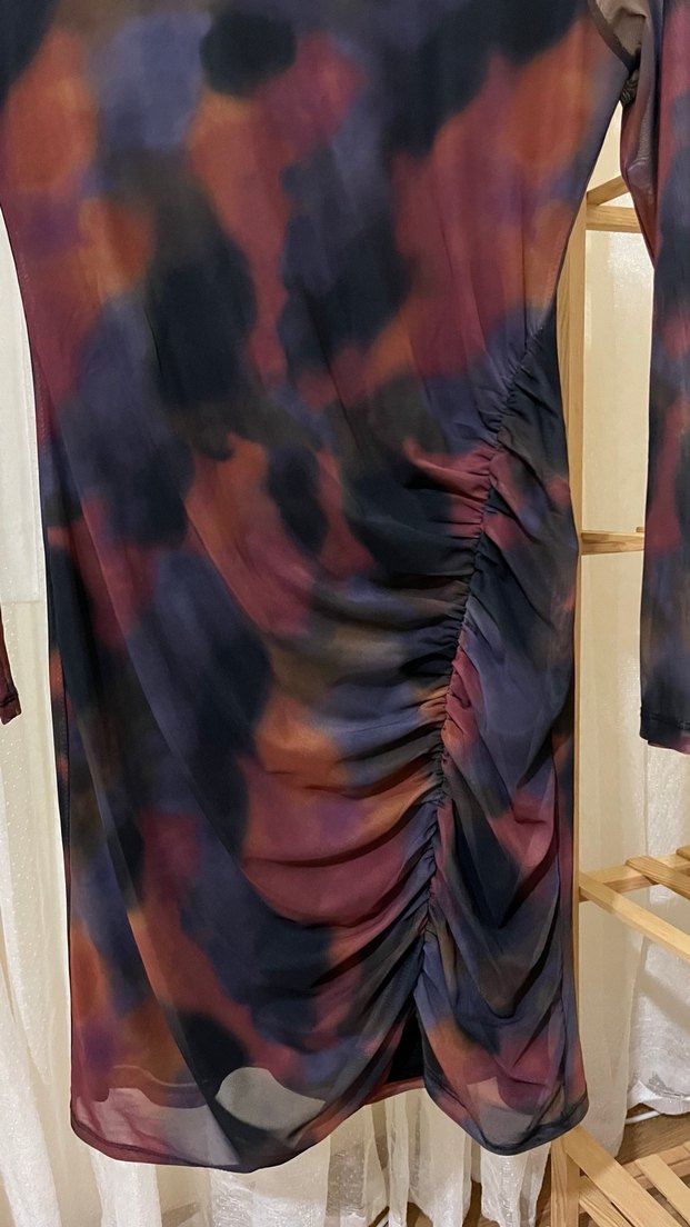 Uzun Kollu Çok Renkli Batik Desenli Elbise - Görsel 2