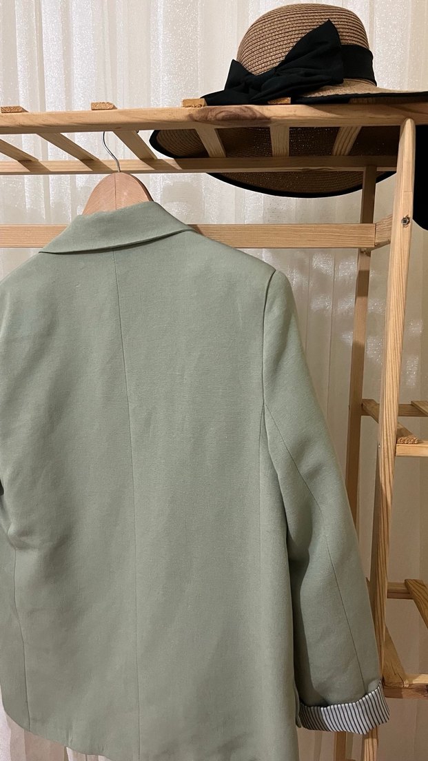 Adaçayı yeşili Midi blazer Ceket - Görsel 4