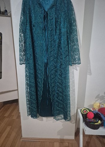 Uzun Turkuaz Nakışlı Bohem Kadın Elbise - Görsel 2