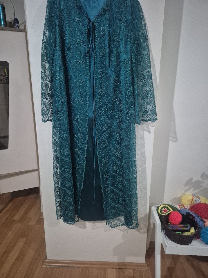 Uzun Turkuaz Nakışlı Bohem Kadın Elbise - Görsel 2