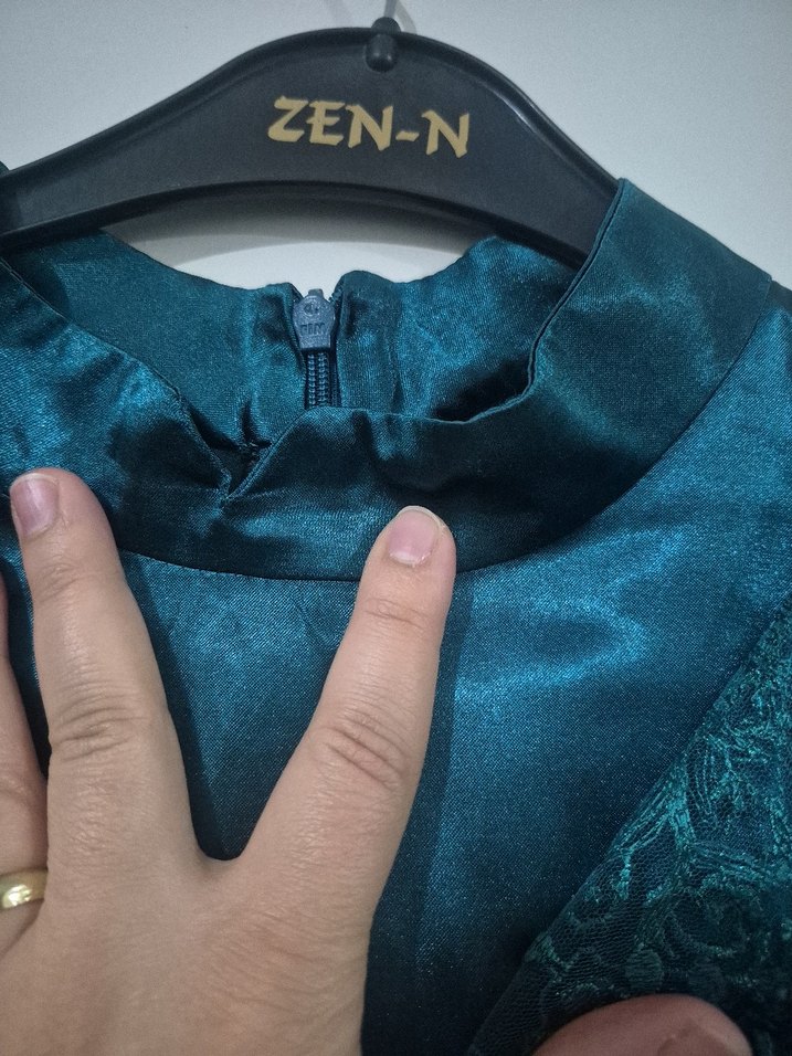 Uzun Turkuaz Nakışlı Bohem Kadın Elbise - Görsel 4