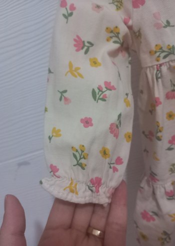 Çiçek Desenli Düğmeli Bebek Kız elbise - Görsel 2