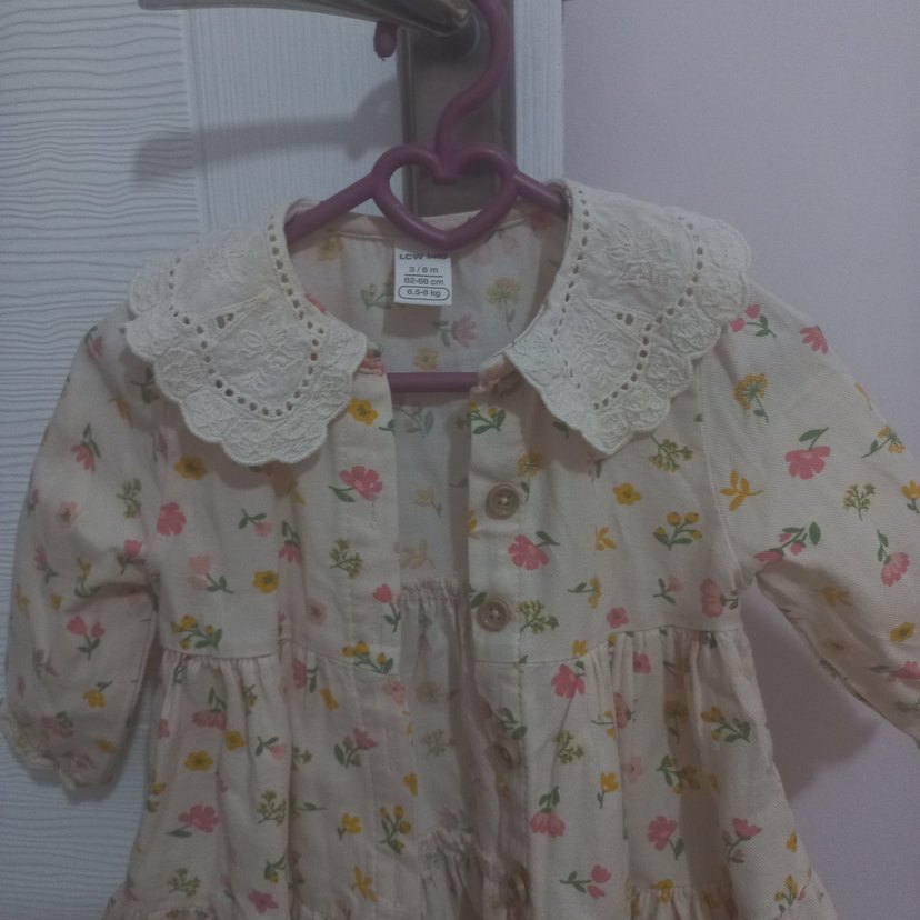 Çiçek Desenli Düğmeli Bebek Kız elbise - Görsel 3