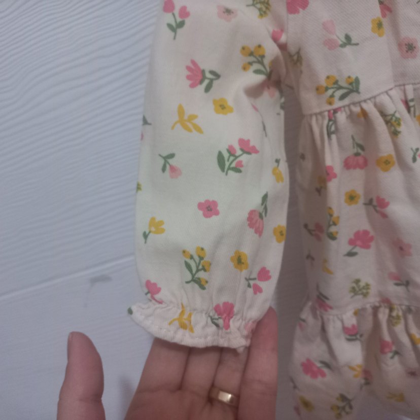 Çiçek Desenli Düğmeli Bebek Kız elbise - Görsel 2