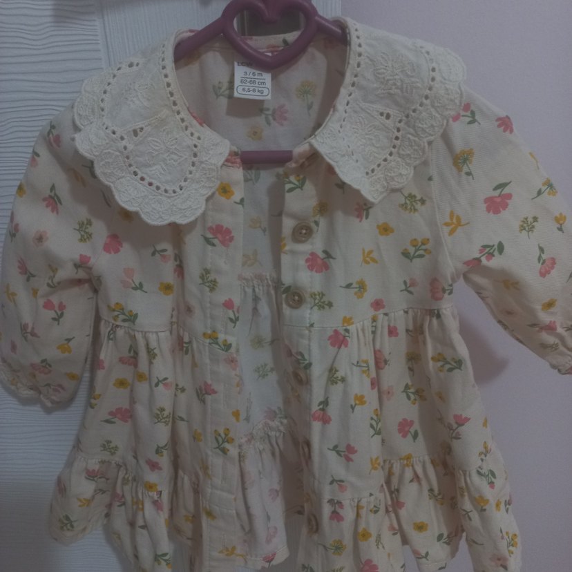 Çiçek Desenli Düğmeli Bebek Kız elbise - Görsel 5