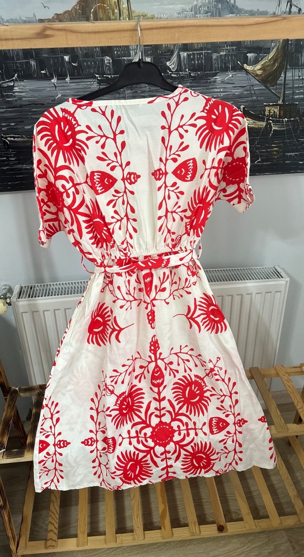 Bohem Kırmızı Desenli Uzun Elbise - Görsel 2