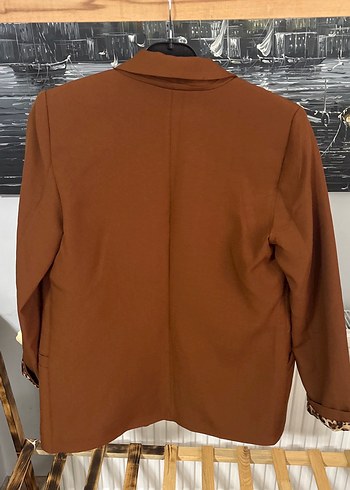 Leopar Desenli Düğmeli Kahverengi Kadın Blazer - Görsel 2