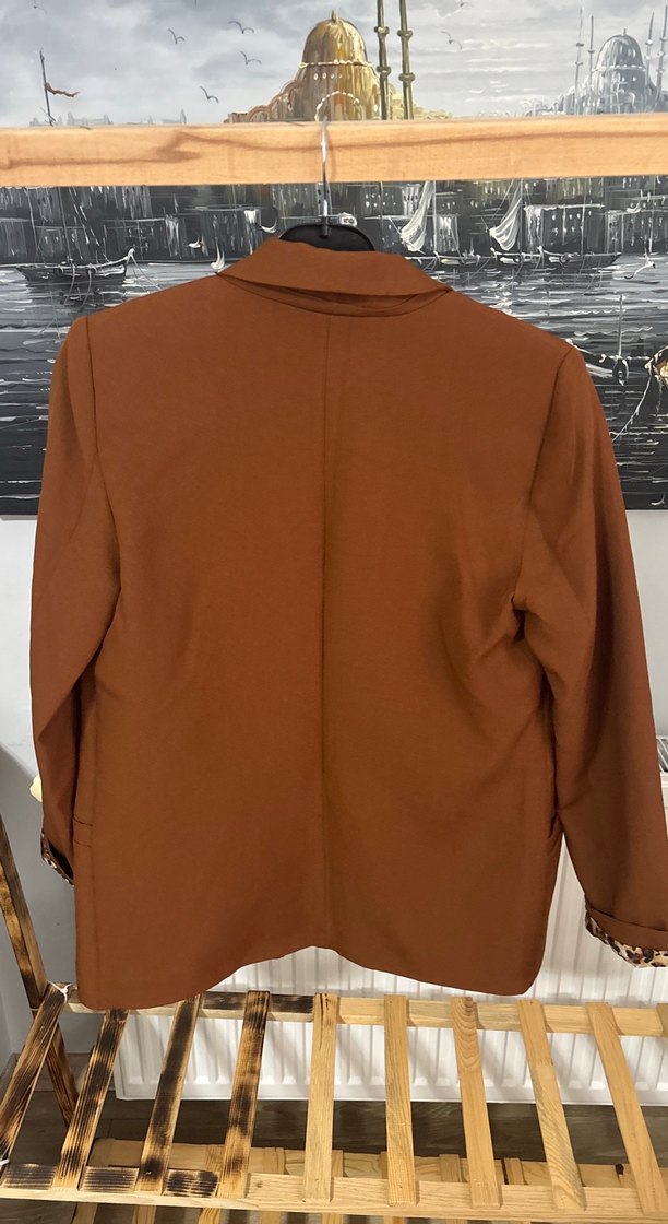 Leopar Desenli Düğmeli Kahverengi Kadın Blazer - Görsel 2