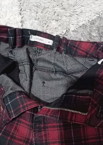 27 Beden bordo Renk Bordo Ekoseli Kadın Kumaş Pantolon