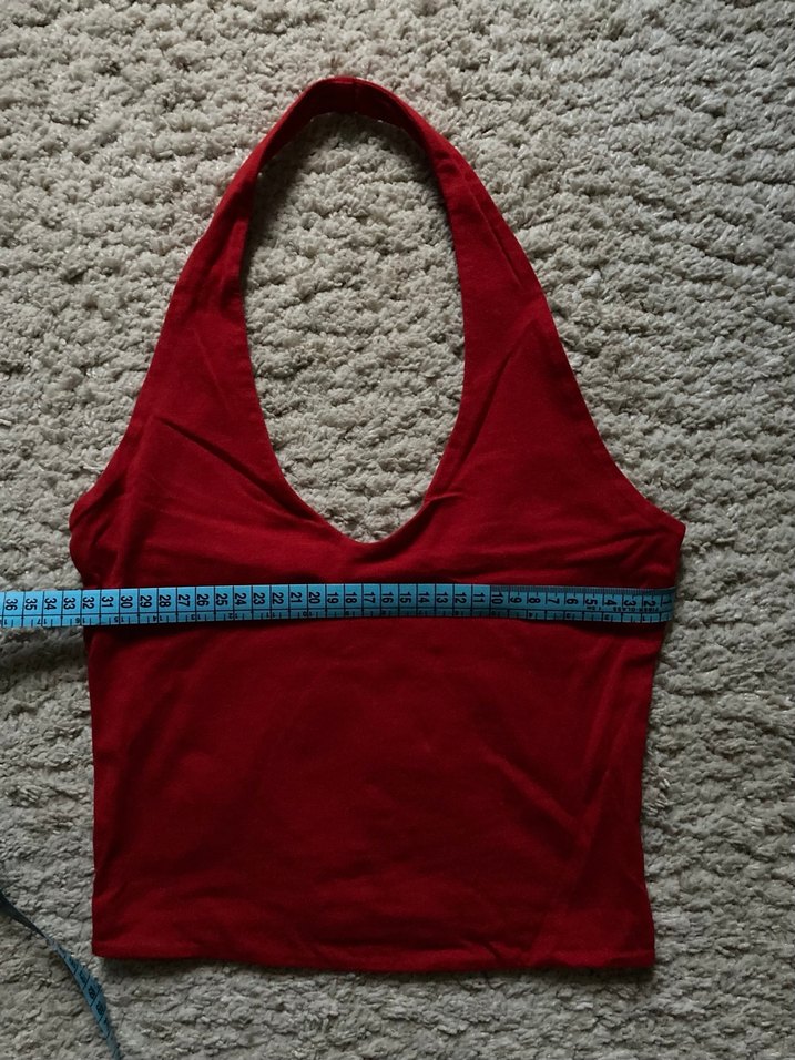 Kırmızı Halter Yaka Crop - Görsel 4