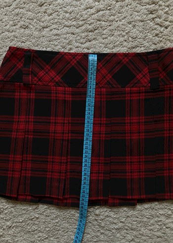 Kırmızı Ekose Pileli Mini Etek - Görsel 3