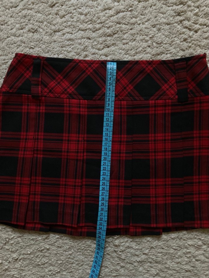 Kırmızı Ekose Pileli Mini Etek - Görsel 3