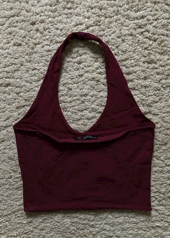 Bordo Halter Yaka Crop - Görsel 2