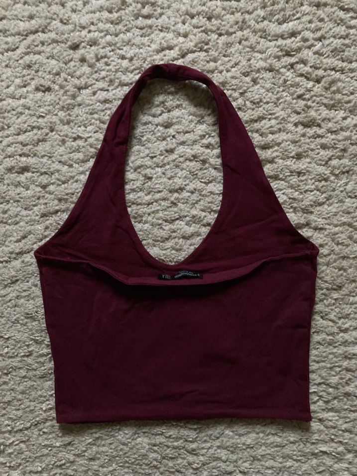 Bordo Halter Yaka Crop - Görsel 2